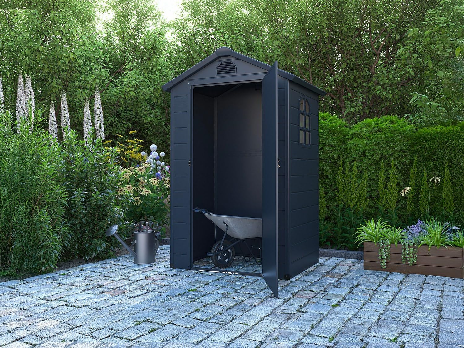 Vente-unique - abri de jardin résine anthracite 1,39 m², CESIO