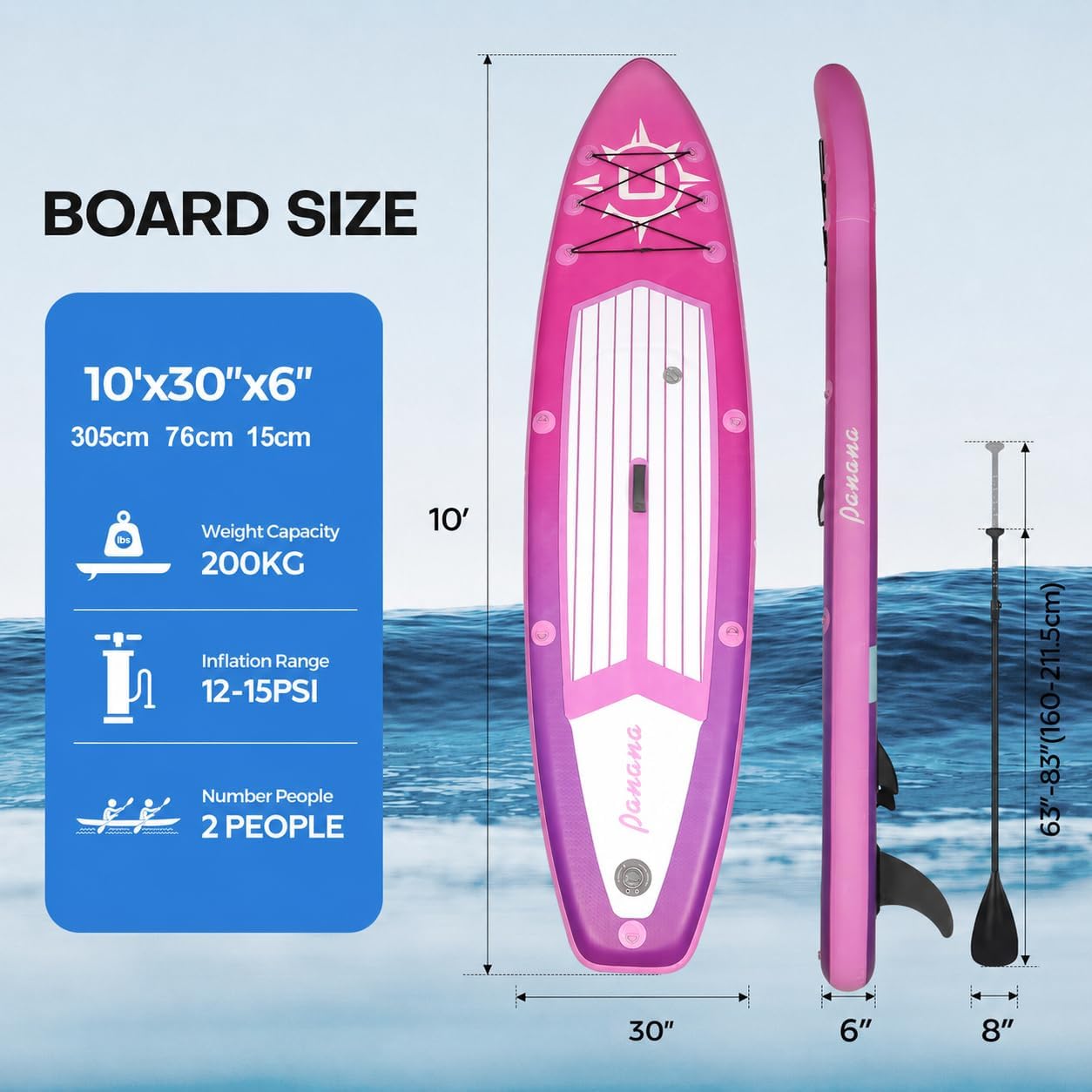Panana - Stand Up Paddle gonflable - kit complet, ultra-léger, pont antidérapant, pagaie réglable