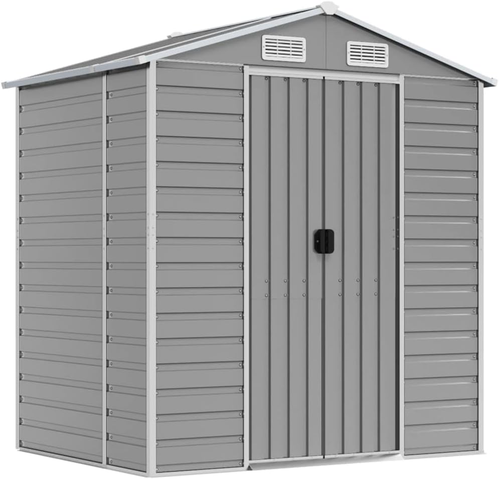 vidaXL Abri de Jardin, Cabane à Outils avec Poignées, Remise à Outils avec Toit Inclinable, Abri de Rangement Patio, Gris Clair 191x130x198 cm Acier Galvanisé