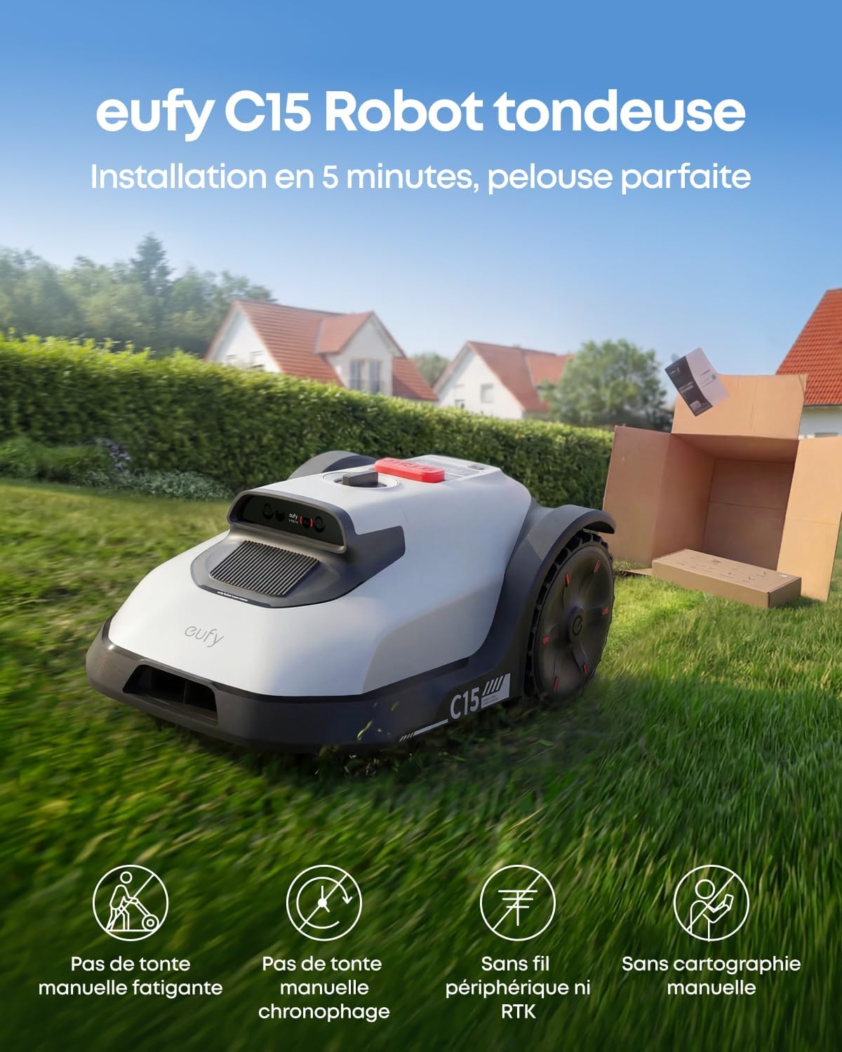 eufy - C15 Série - 500 m² - Robot tondeuse sans fil, multizone, installation rapide