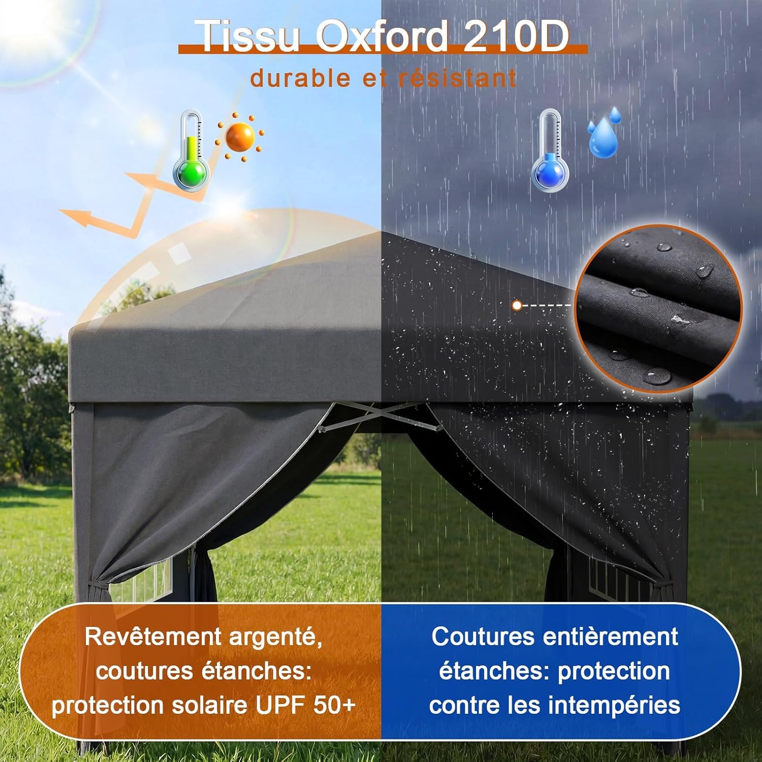 Devoko - Tonnelle pliante série Pop up - 3x3 m - imperméable, 4 parois amovibles, réglable, UV 50+