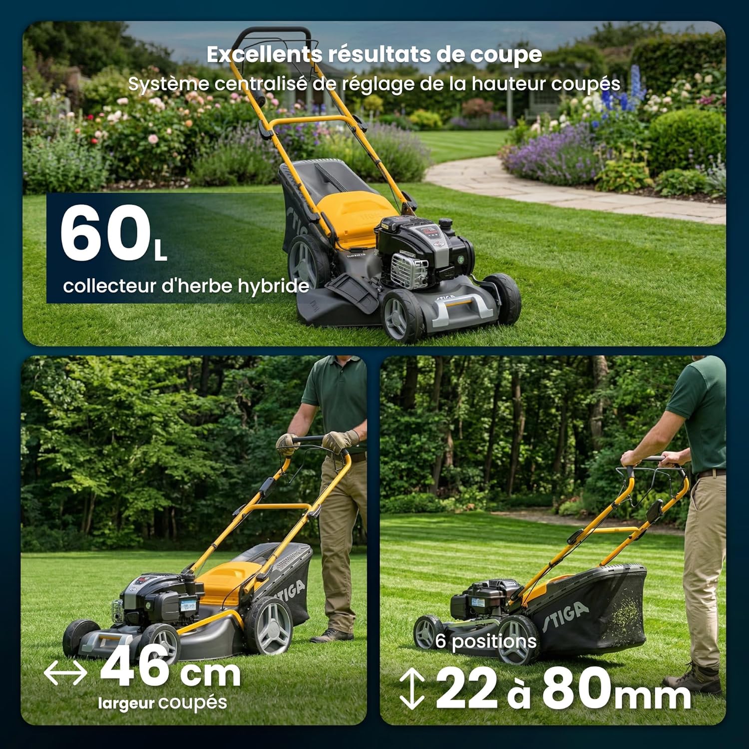 STIGA – Combi 48 SEQ B MS – 46 cm – 150cc, bac 60L, 4-en-1, 1200m²