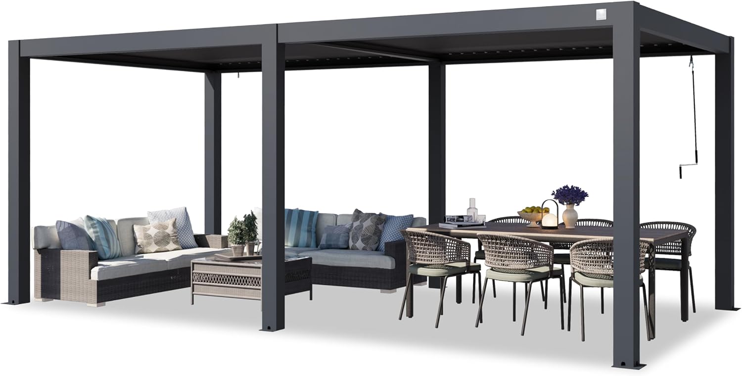 PRIMEYARD - Pergola aluminium, 3x6m, lames orientables, anthracite