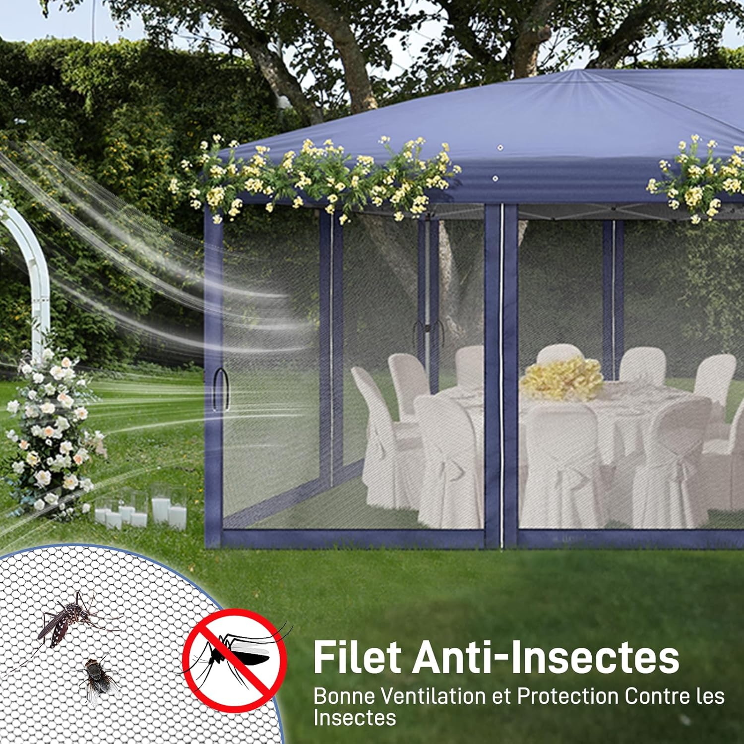 LEADZM - tonnelle pliante 3x6m - anti-UV 50+, imperméable, 6 moustiquaires