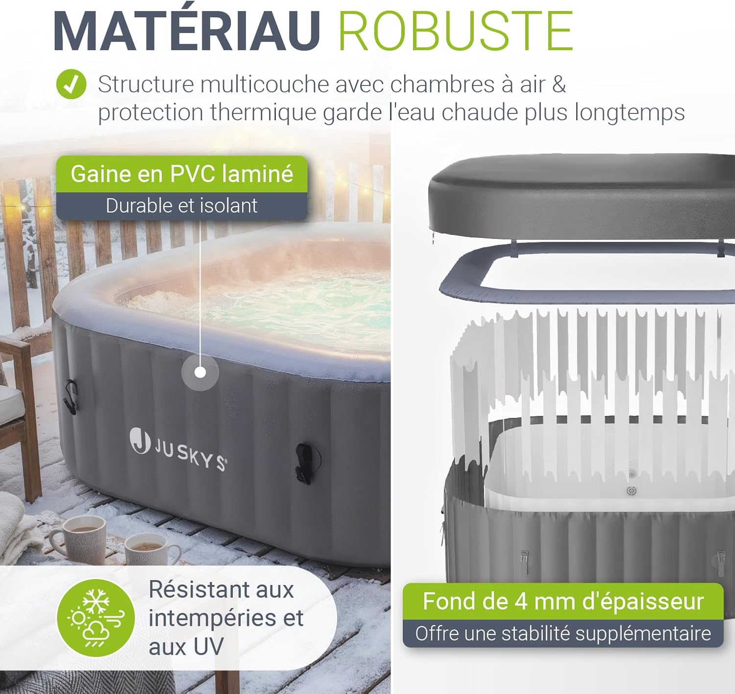 Juskys - SpaLuxe - spa extérieur, 130 buses, LED, 3000 W, Gris/Bleu