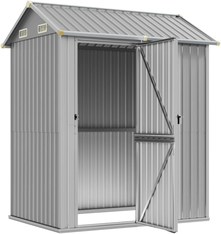 ZEYUAN Abri de Jardin Gris Clair 192x152,5x237 cm Acier galvanisé,Abris De Jardin,Abri De Stockage pour Jardin,Abri D'Outils De Jardin