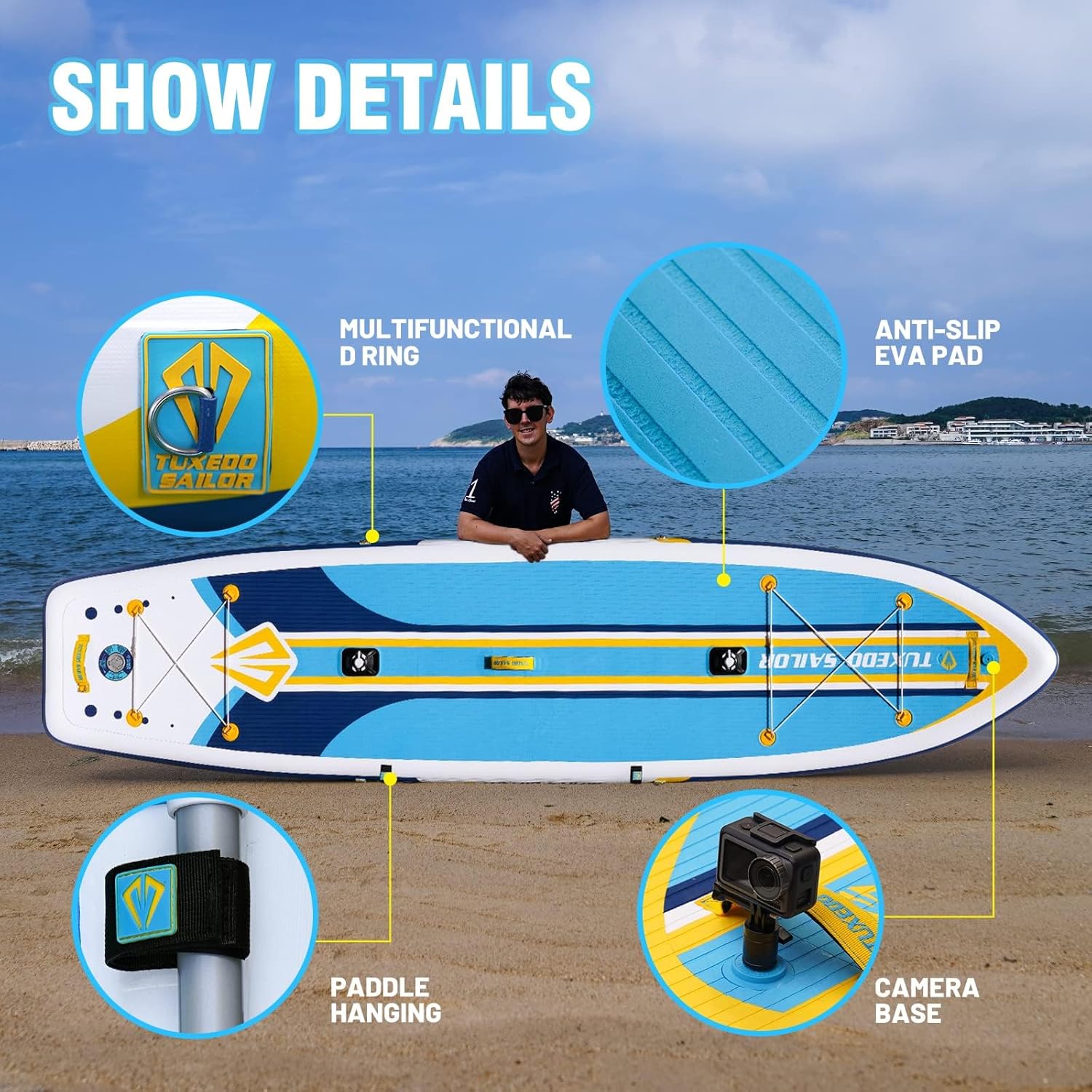 Tuxedo Sailor - Paddle gonflable adulte - sup 320x80x15cm - planche stable, accessoires complets