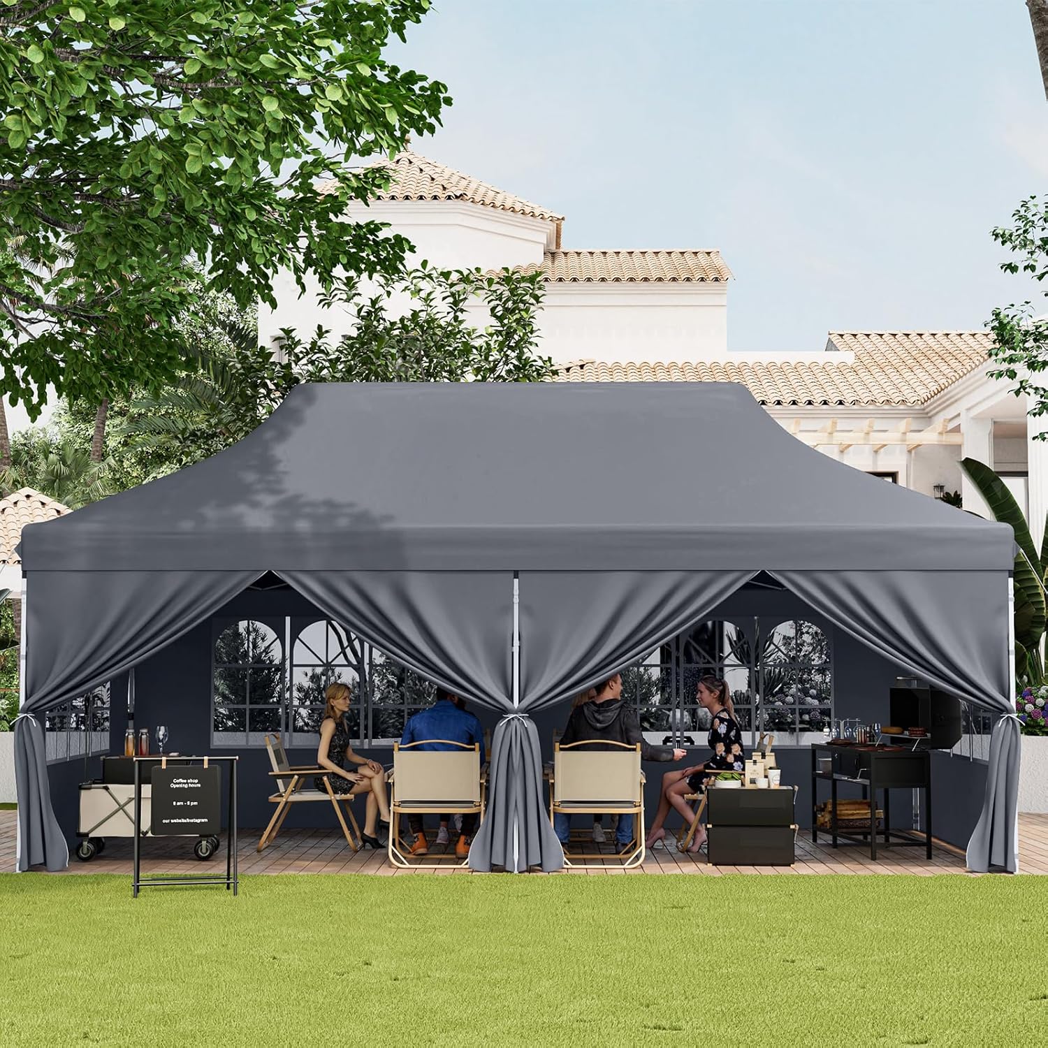 GOPLUS - Tonnelle Pliante série Jardin - 3x6m - imperméable, sac de transport, sac lesté, 6 bâches