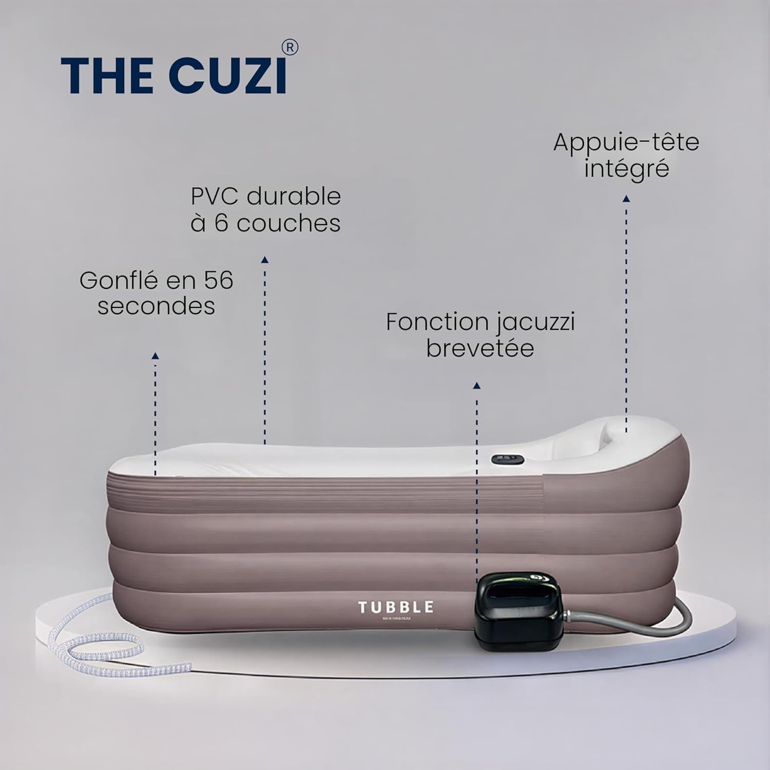 Tubble - Cuzi Spa Ambient Taupe - 255 L - Spa gonflable, massage bulles