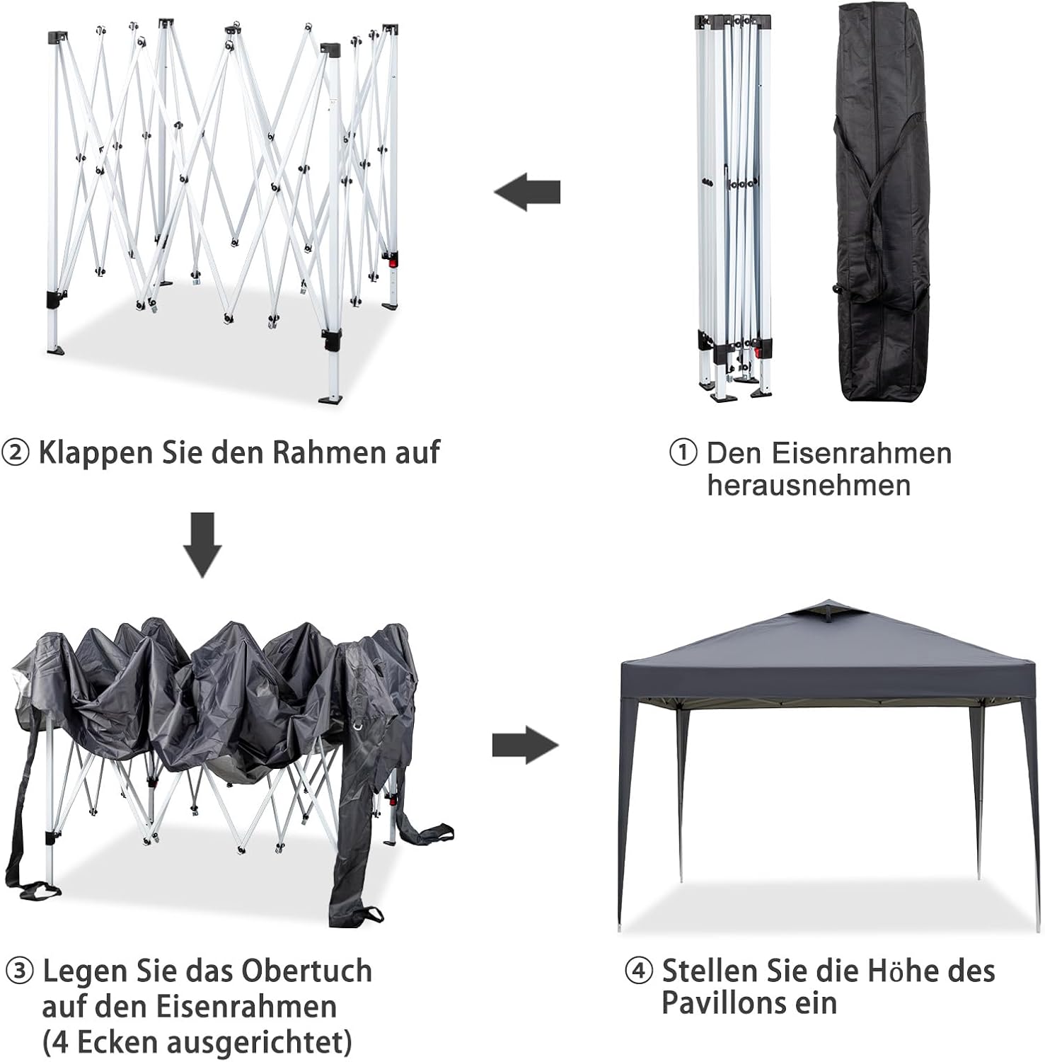 LEADZM - Tonnelle pliante jardin - 3x3m - 4 parois, UV50+, sacs sable, réglable