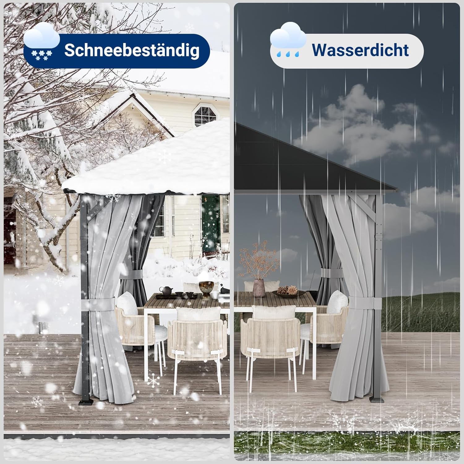 UDPATIO - tonnelle jardin série imperméable 3x3m rideaux UV, Gris
