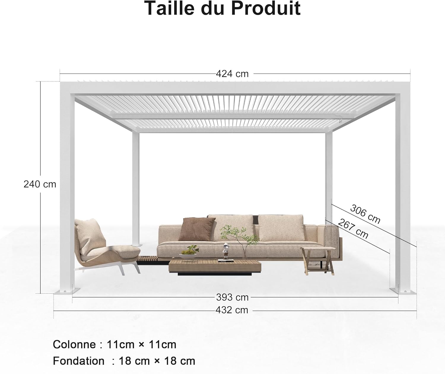 PURPLE LEAF - Pergola Bioclimatique - 4,24x3m - aluminium, éclairage, lames orientables