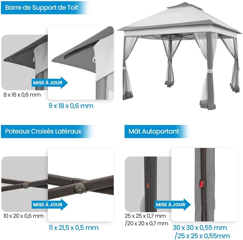 Yaheetech - Tonnelle jardin 3,3x3,3m moustiquaire imperméable