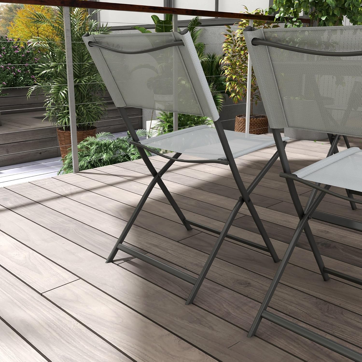 Outsunny - Ensemble de jardin 5 pcs - chaises pliables, table verre, gris