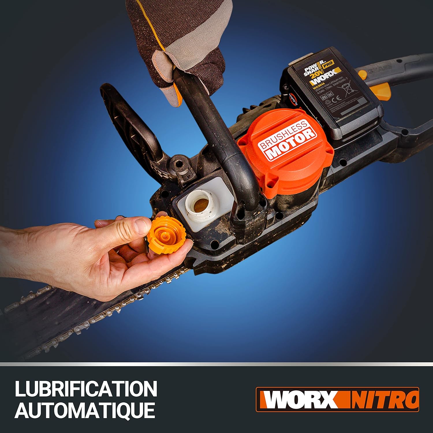 WORX - tronçonneuse sans fil 40V, guide 40cm, 18m/s, 2x4Ah WG385E