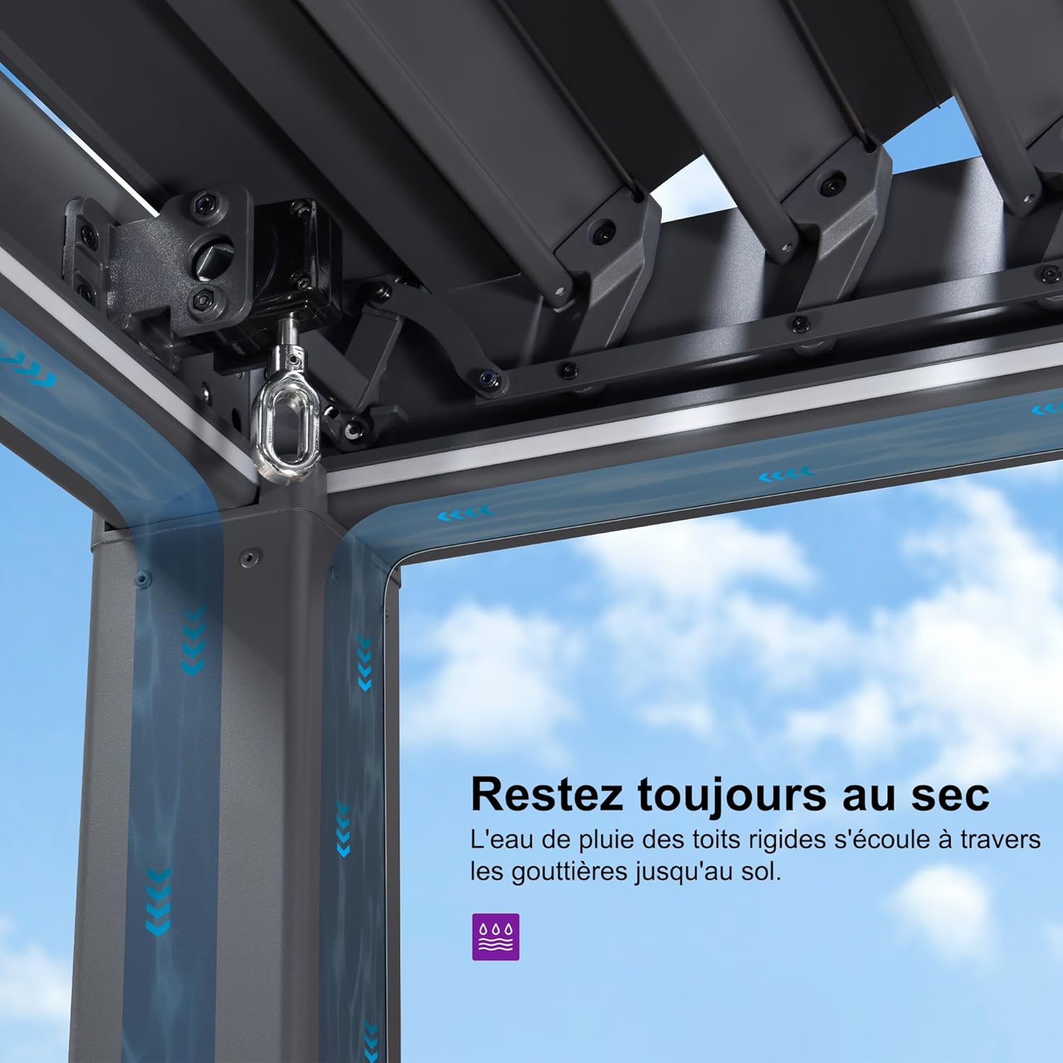 PURPLE LEAF - pergola bioclimatique - 3,5x6,35m - lames LED alu gris