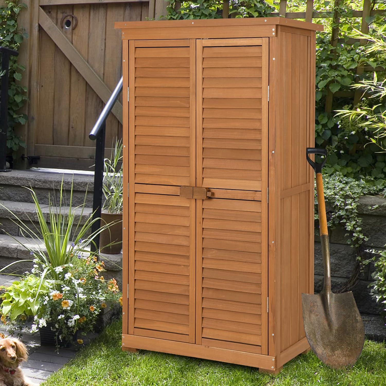 RELAX4LIFE - armoire de jardin bois 82x42x160cm, 3 étagères, toit asphalte