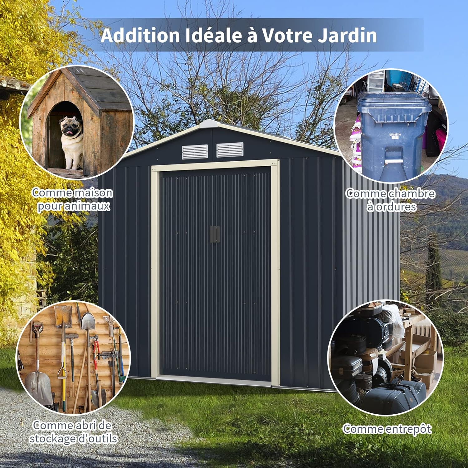 RELAX4LIFE - Abri de Jardin Métal série Toit en pente - 213x128x195cm - Porte coulissante, résistant, 3m2
