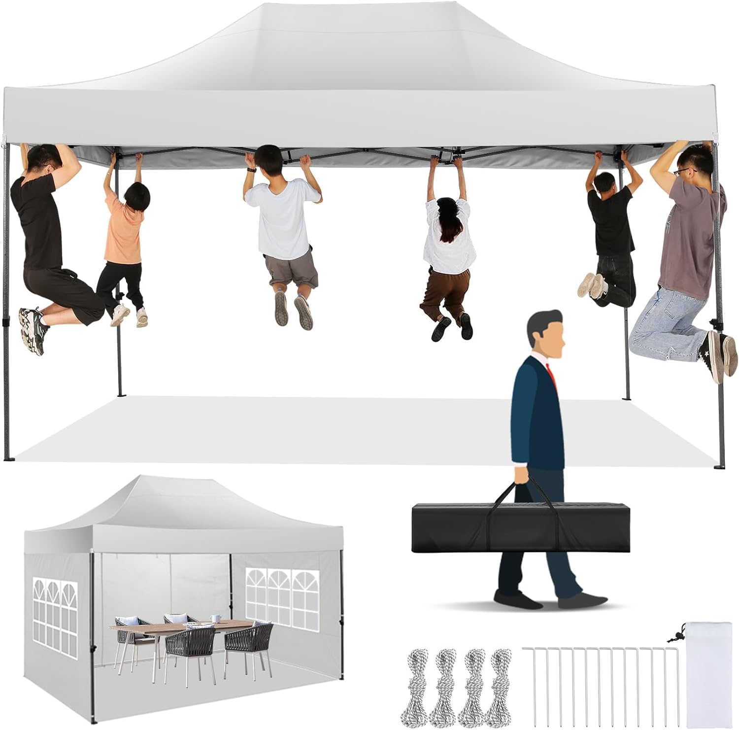 COBIZI Tonnelle Pliante 3 x 4.5m, étanche et Stable 3.0, tonnelle de Jardin Pliable, 3 x 4,5m, Tente de fête, Protection UV 50+, Blanc (Cadre épais)