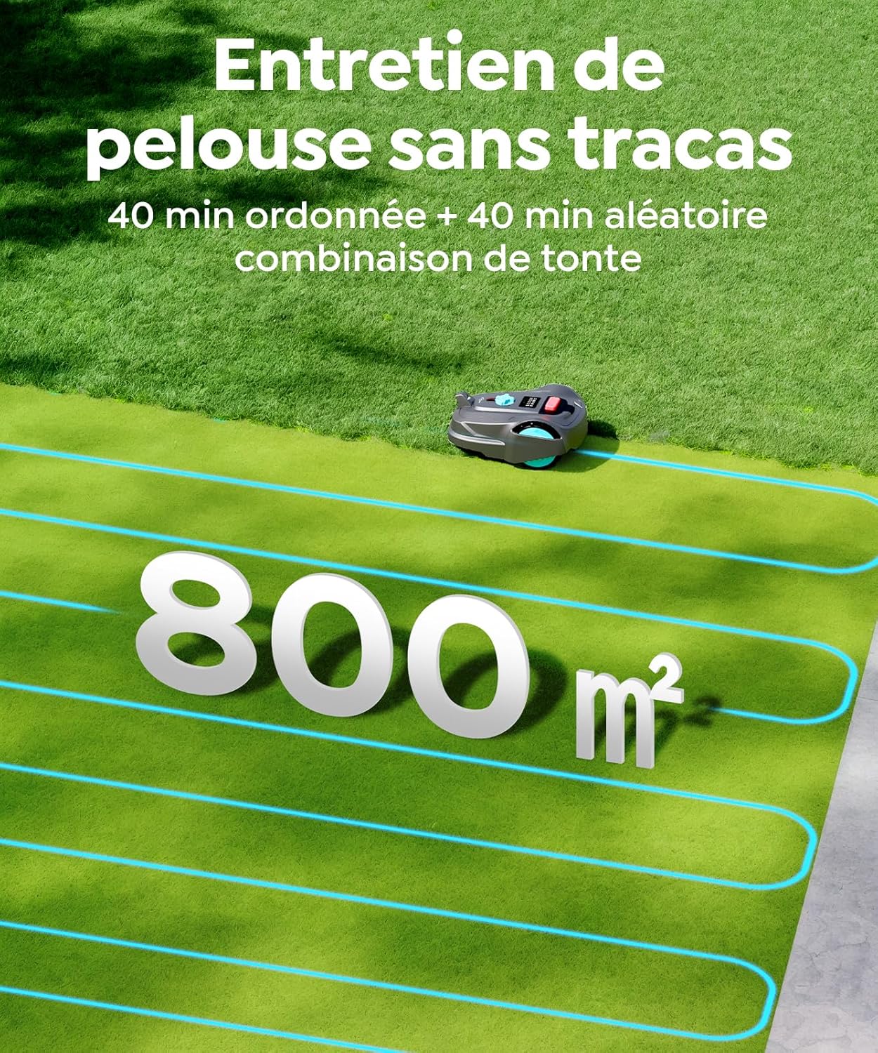 YARDCARE - M800Plus - 800 m² - Robot tondeuse GPS IA, coupe U, détection obstacles