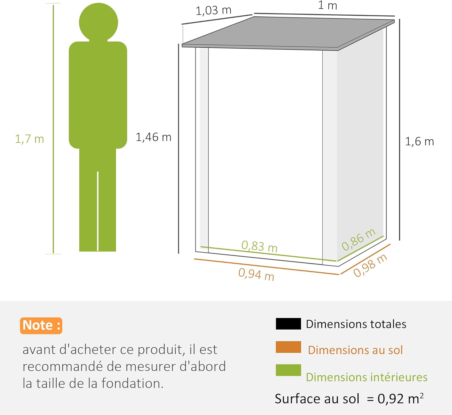 Outsunny - abri de jardin compact 1m², acier ondulé, porte verrouillable, 1x1,03x1,6 m