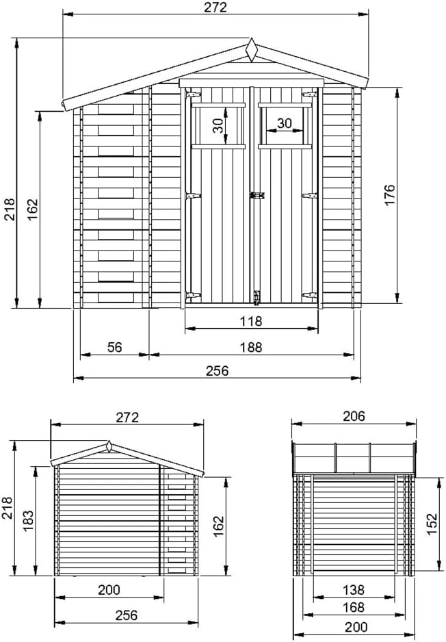 Abri de Jardin en Bois et Range bûches extérieur - Stockage extérieur I206xL272xH218 cm/ 3,53 + 0,97 m2 Petit abri à Outils, Local à vélos - TIMBELA M386