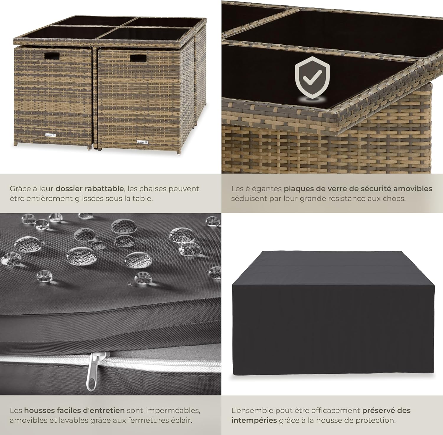 tectake - Salon de jardin 8 places - alu, poly rotin, marron naturel