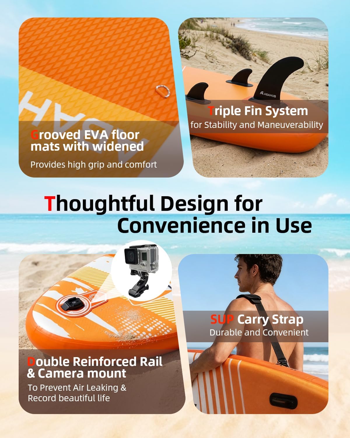 Abahub - Paddle Gonflable Adulte avec Siège - 320x78/84x15cm - Planche de Stand Up Paddle avec pagaie aluminium réglable