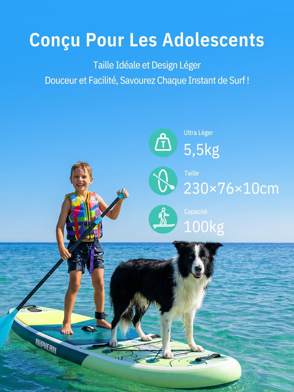 Niphean Extra Large Paddle Gonflable, Sup à 2+1 Personnes/Famille, Planches de Stand Up Paddle Gonflables avec (Idéal Débutant) Aileron Équilibré, Housse Étanche, Paddle Gonflable Adulte, Cadeaux