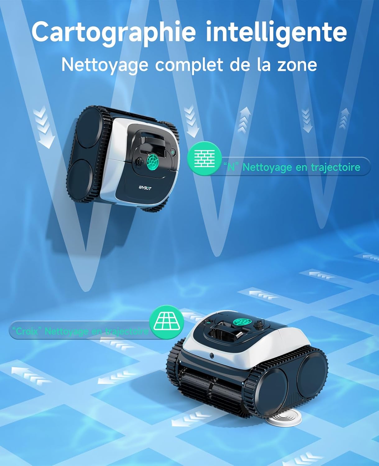WYBOT - Robot piscine C1 - 150m² - Nettoyage fond/parois, planification intelligente, 150 min