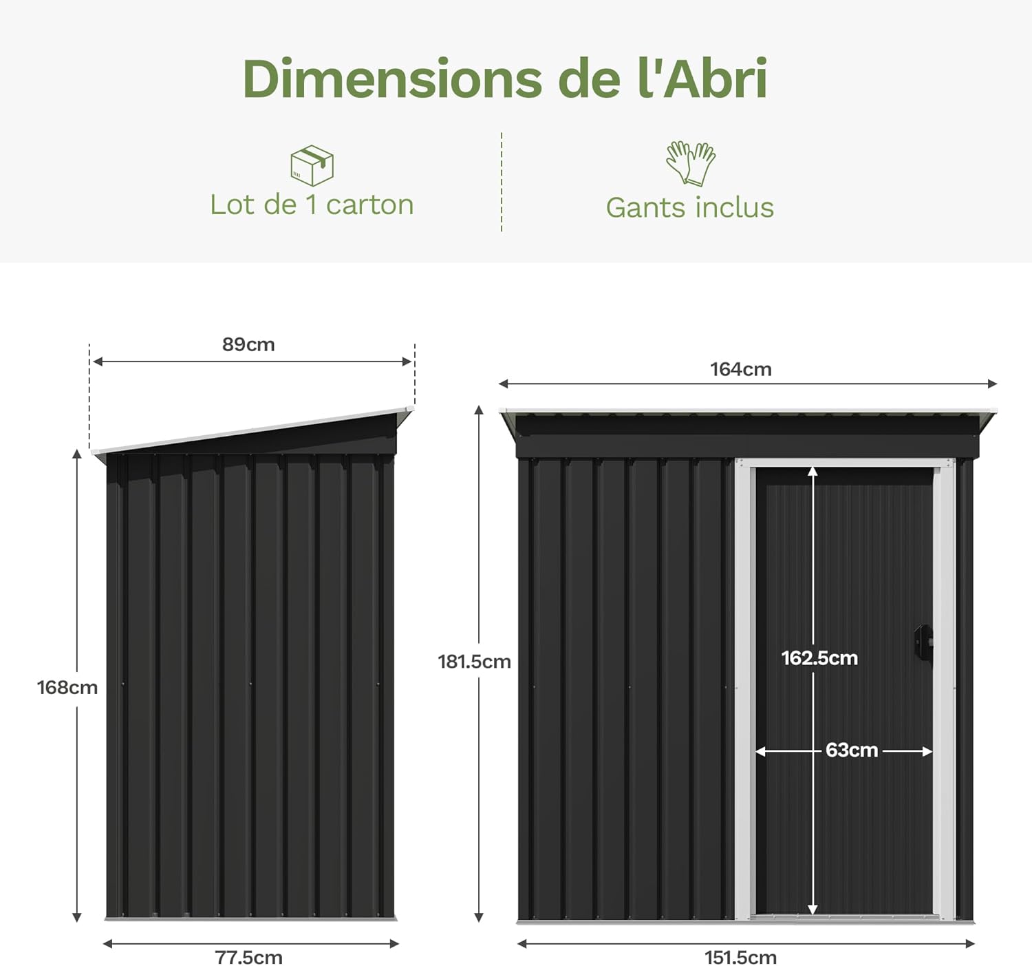 Devoko - abri de jardin métal - 5x3 ft - ventilé, résistant, extérieur