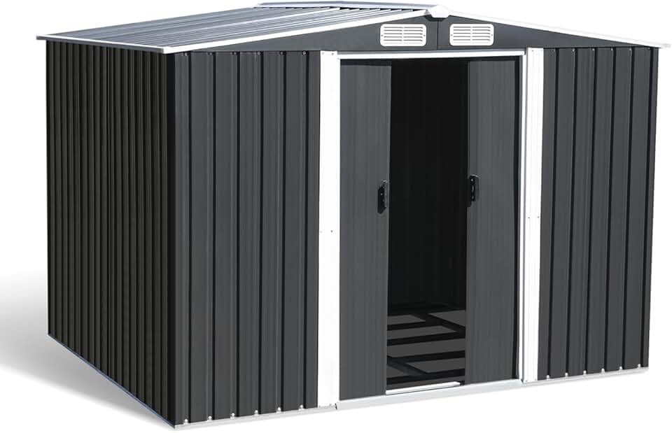 IDMarket - Abri de jardin 5,3m² acier galvanisé avec base