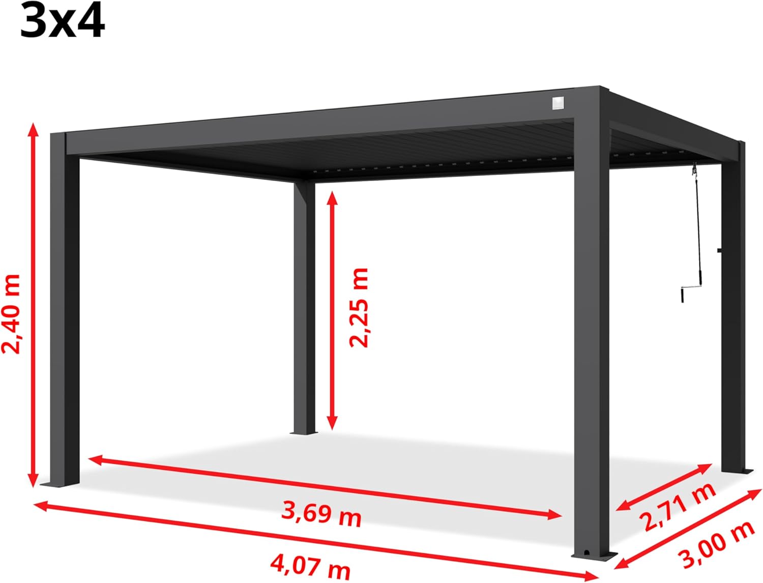 PRIMEYARD - Pergola aluminium série lames orientables 3x4m anthracite