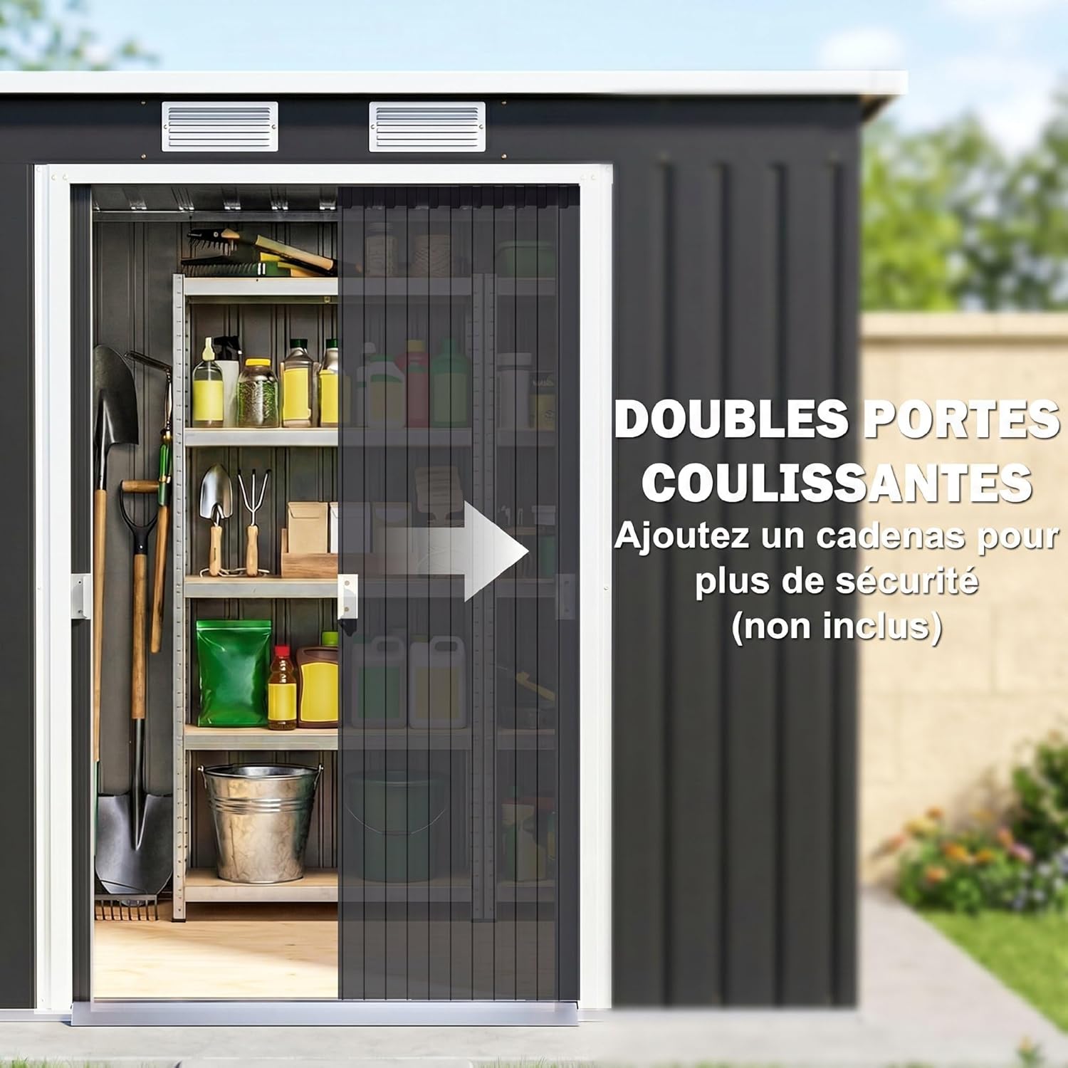 Outsunny - abri de jardin acier 2,77 m², 213x130x172 cm, portes verrouillables, fondation
