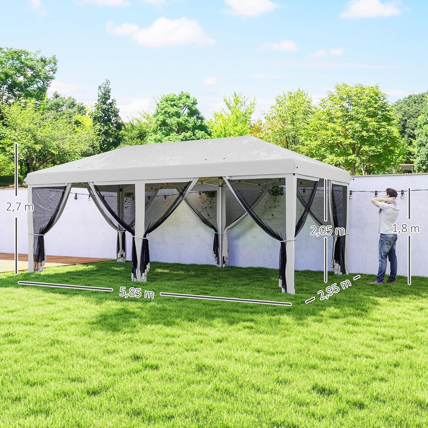 Outsunny Tonnelle Pliante tonnelle de Jardin extérieure Barnum Pliant Pop-up pavillon de terrasse 6 x 3 m Anti-UV moustiquaires Amovibles + Sac de Transport Blanc