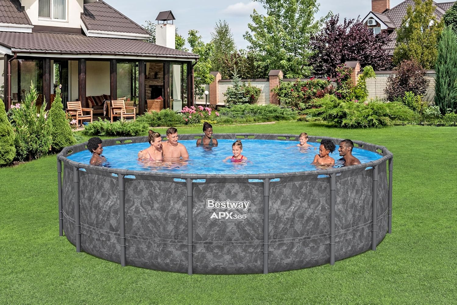 Bestway Kit Piscine Hors Sol Ronde APX 365-549 cm x 549 cm x 132 cm - Gris foncé