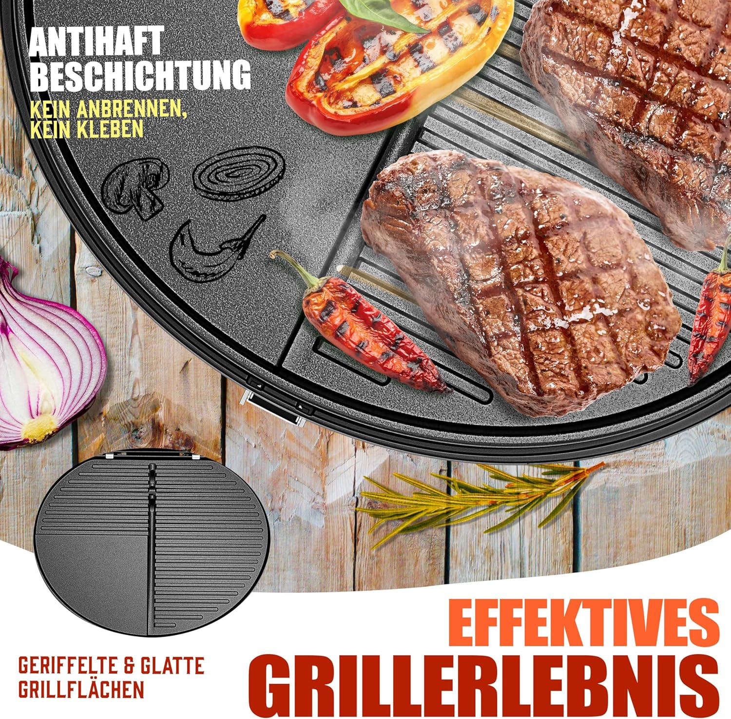 KESSER - Gril électrique pliable, 2400W, couvercle, thermomètre, table