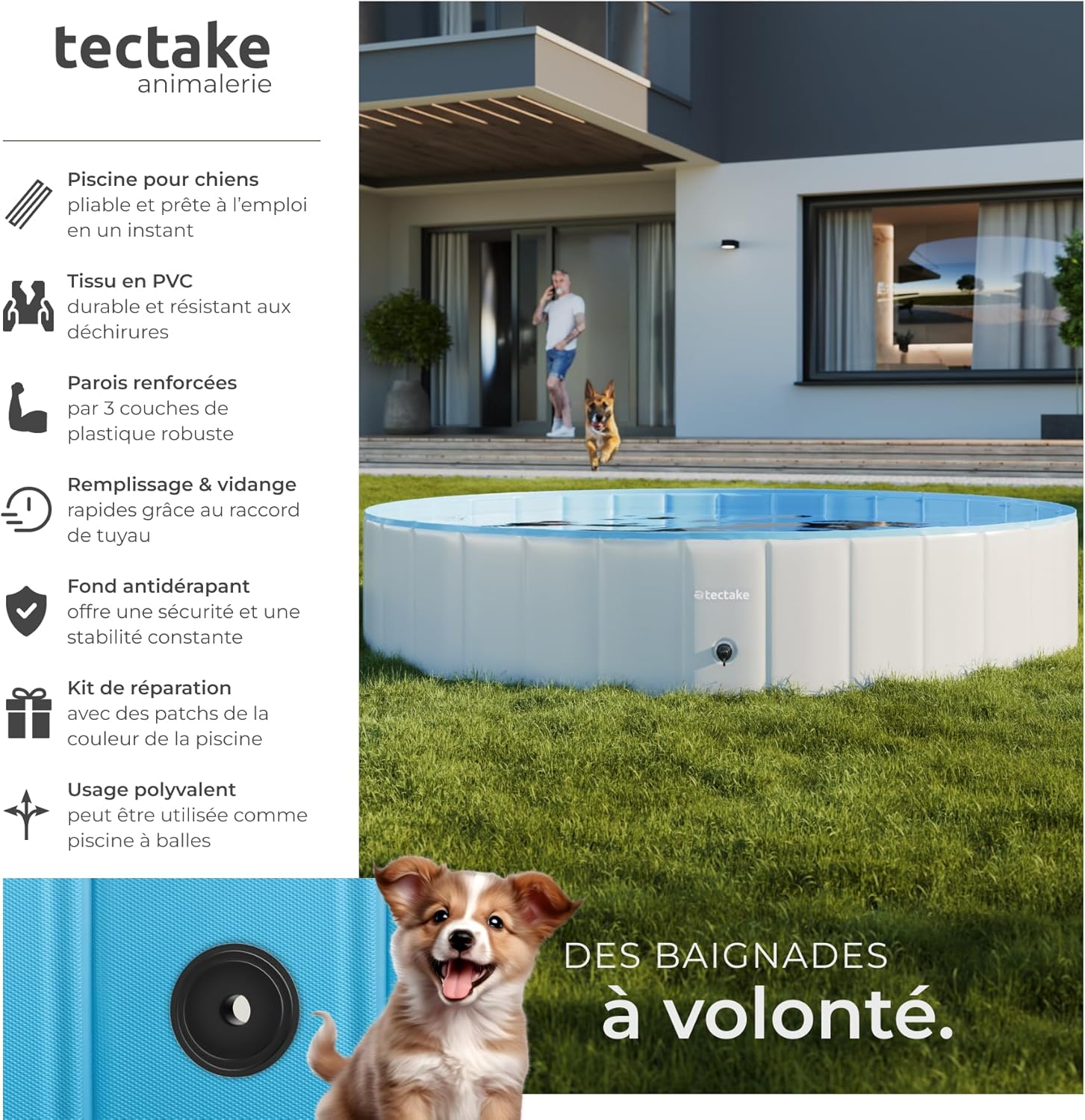 Tectake - piscine pliable Ø160cm - jeu intérieur/extérieur chiens