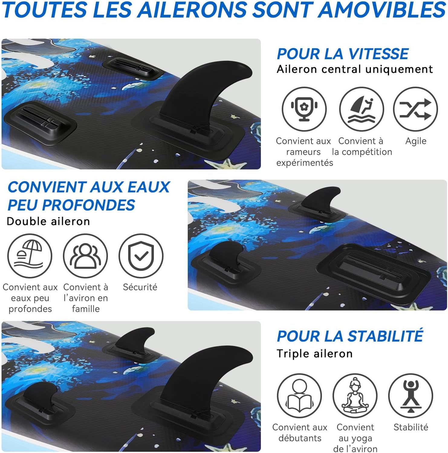 YU YUSING - Paddle gonflable adulte 320/335cm - 2 personnes, siège kayak, pagaie, support caméra, 150kg