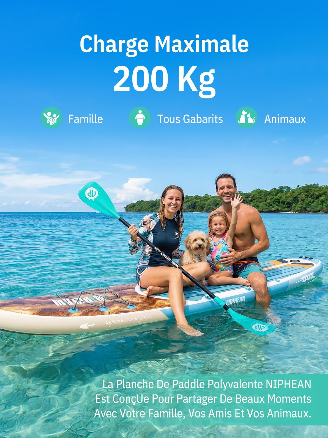 Niphean - Paddle gonflable adulte 320cm - 200kg, siège, 2 pers.