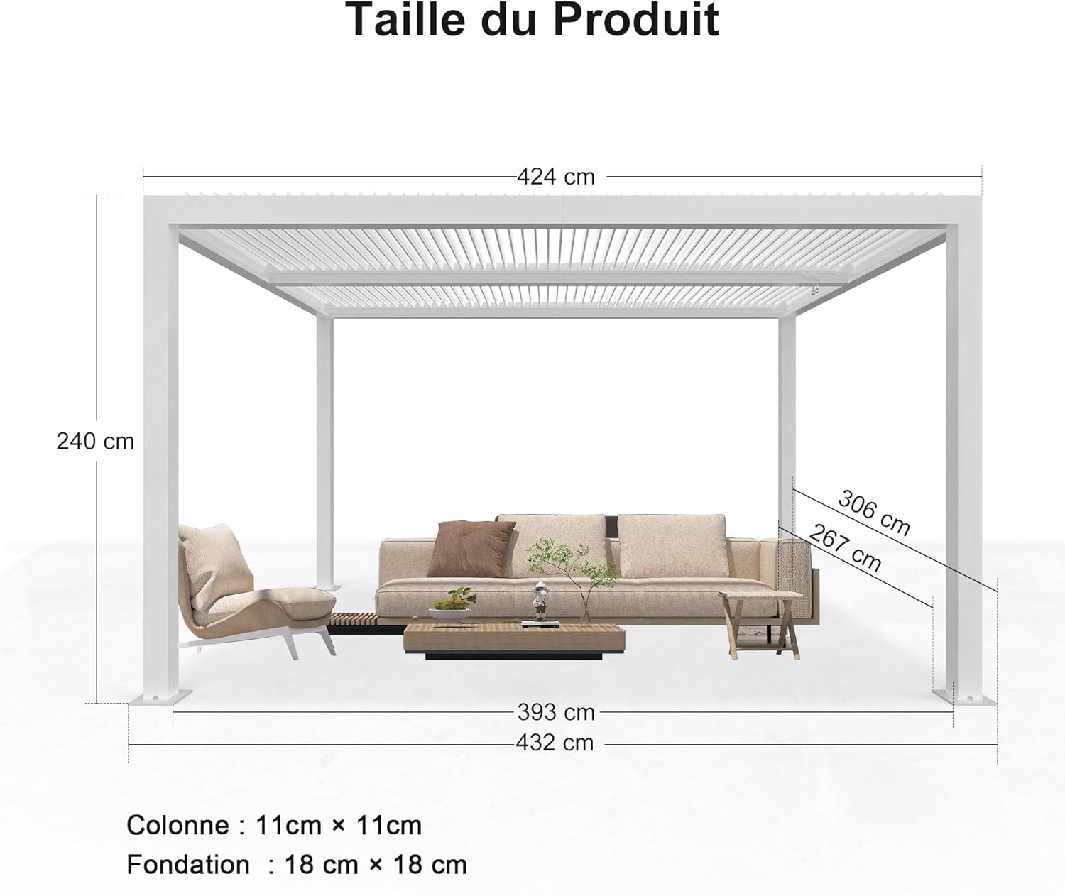 PURPLE LEAF - pergola bioclimatique - 4,24x3m - aluminium, stores enrouleurs, lames orientables