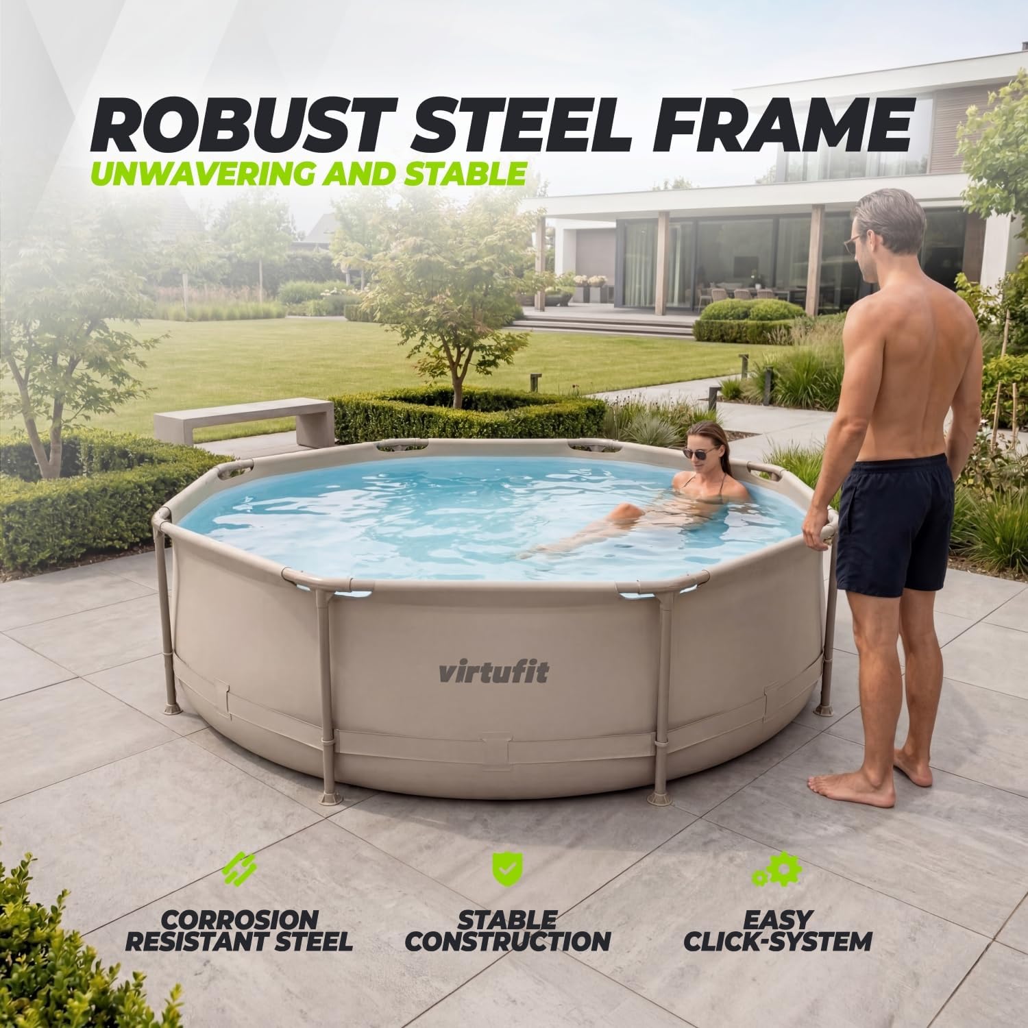 VirtuFit - Piscine ronde beige - Ø305x76 cm - Montage facile