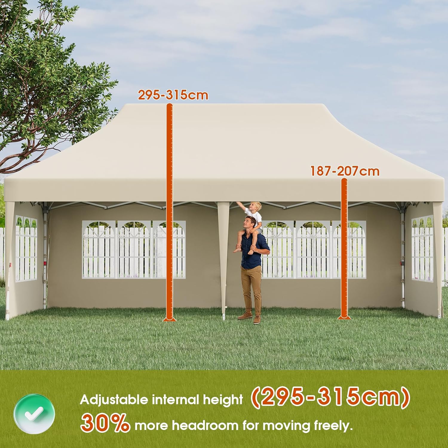 JUMMICO - Tonnelle pliante série 3x6m, hauteur intérieure +10cm, toile imperméable, gris