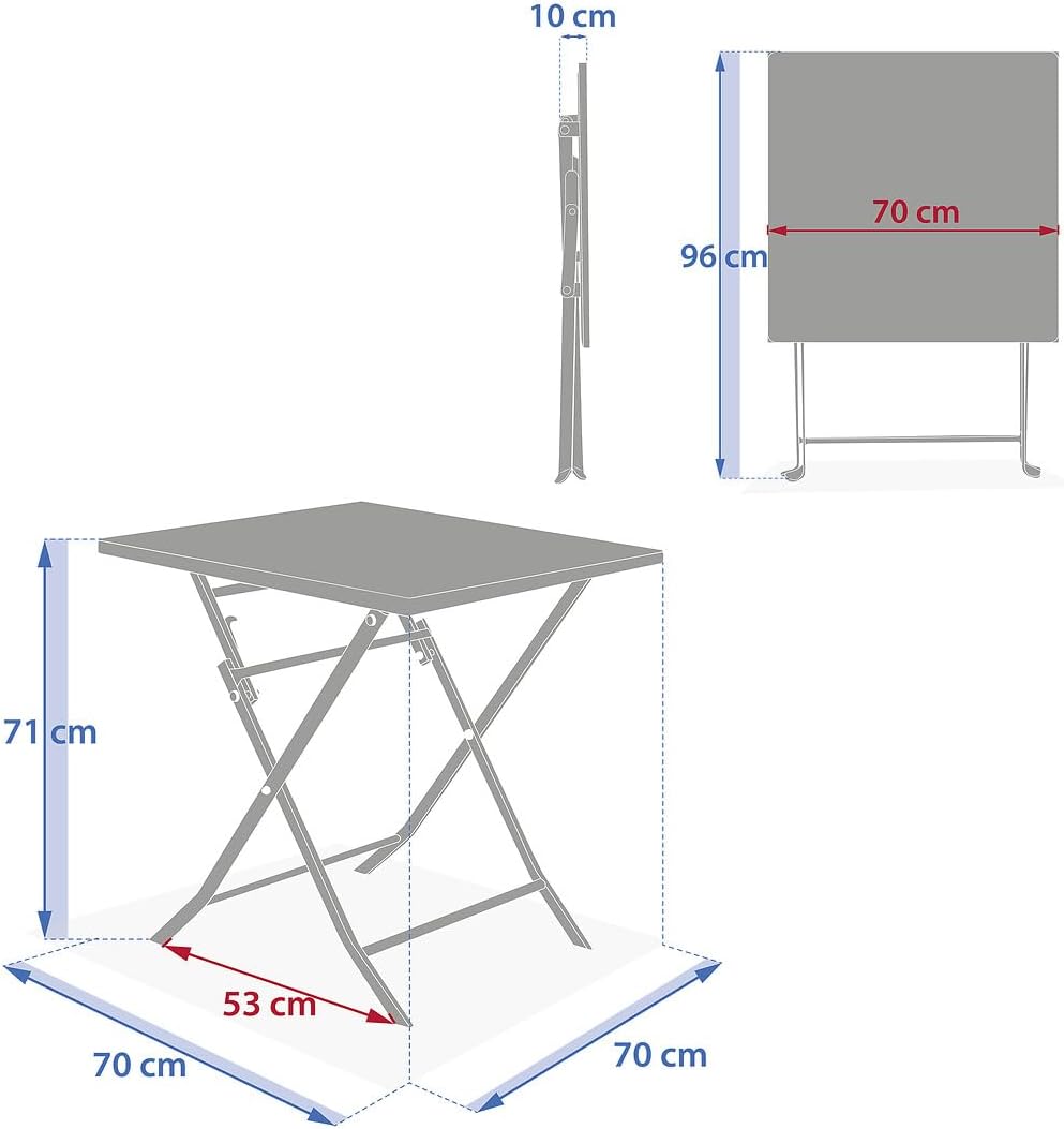 Hespéride - Greensboro carrée 2 places - acier vert antirouille - table pliante jardin