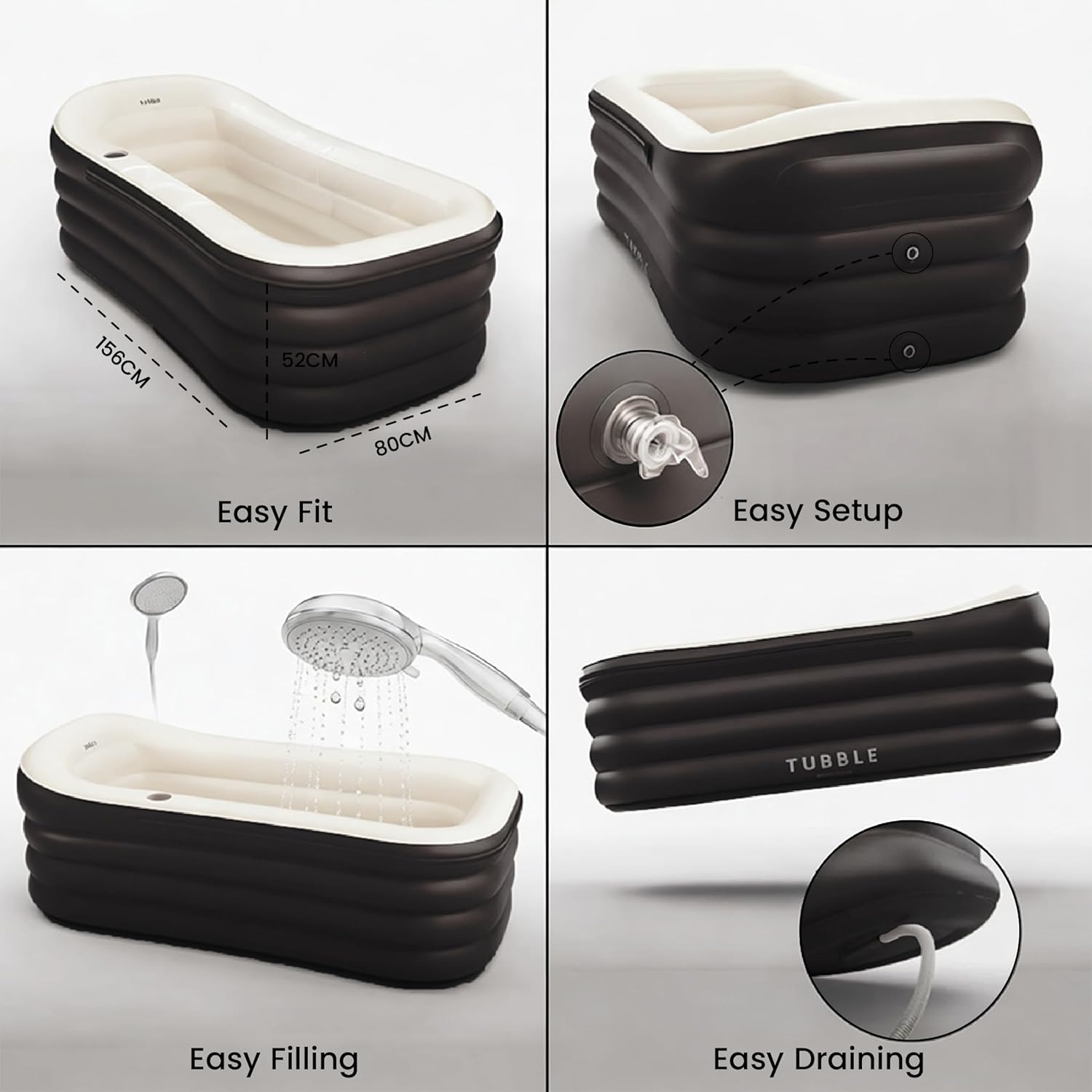 Tubble® Cuzi Spa Gonflable Black Onyx 255 L - Baignoire Spa Pliable pour Adultes, Utilisation intérieure et extérieure, Bien-être Toute l’année, Massage à Bulles Relaxant