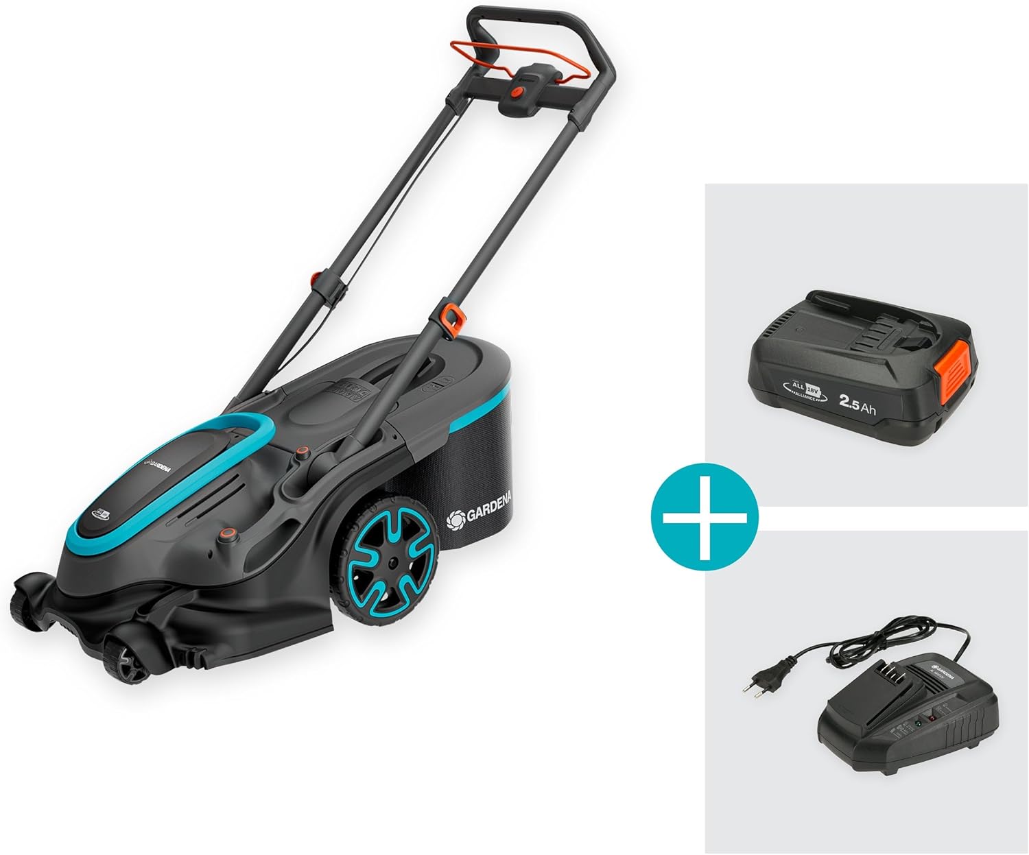 Gardena - PowerMax Duo - 46 cm - tondeuse haute performance à double lame, batterie P4A, 4636V