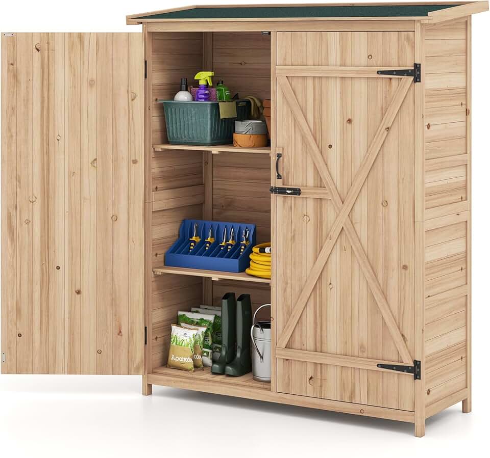 COSTWAY - Abri de jardin bois - 75x56x178cm - étagères amovibles, toit asphalte, loquet, résiste à l'eau