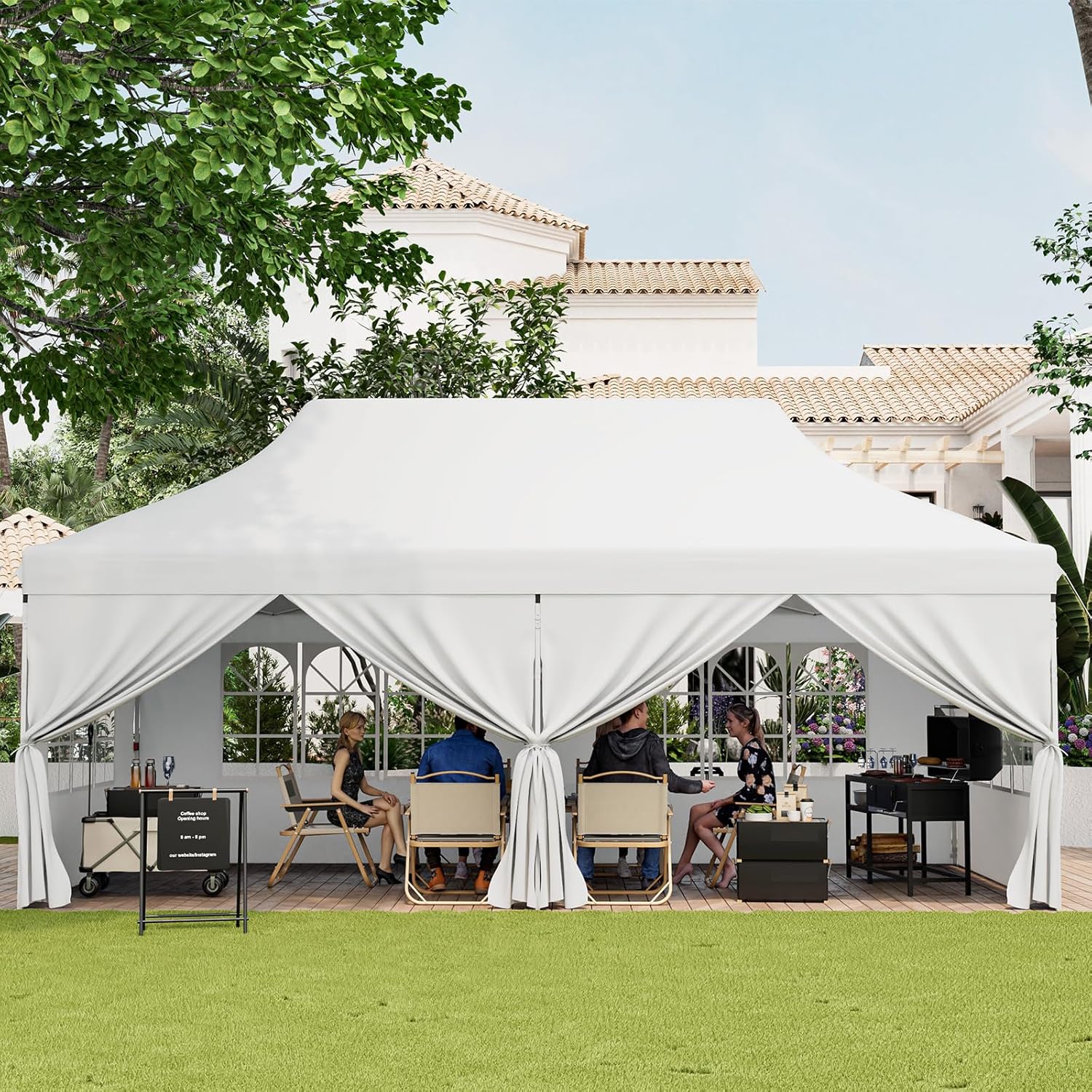GOPLUS - tonnelle pliante série pop-up - 3x6m - imperméable, sac transport, sacs lestés, blanc