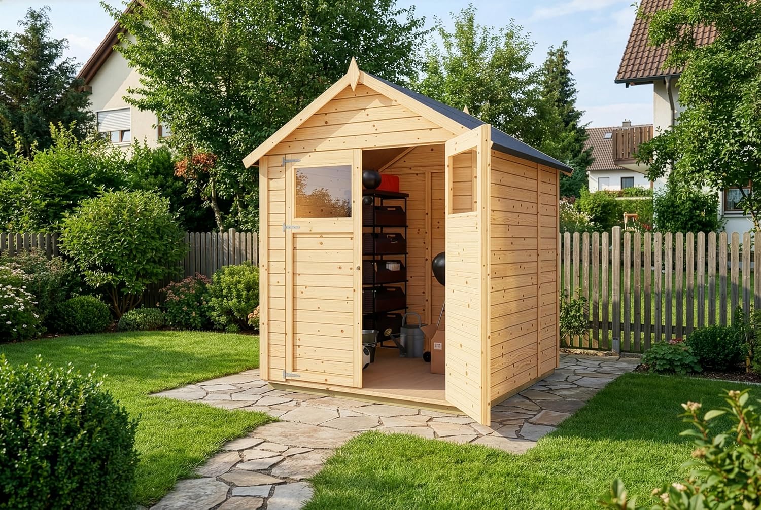 Alpholz - Cabane à outils Alisha - bois - toit double pente, panneaux préfab