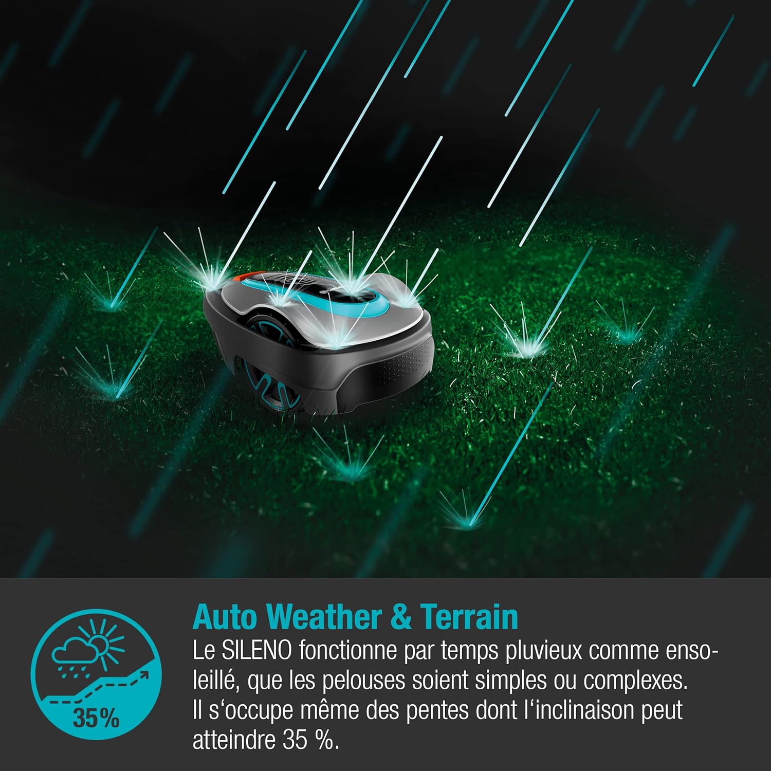 Gardena - robot tondeuse SILENO City - 250 m² - IA, applipilote, 35% pente, passerelle - 19601-66